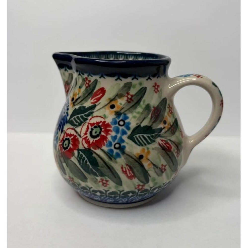 Maria Starzyk Unikat Polish Pottery Small Creamer Pitcher Floral Handmade